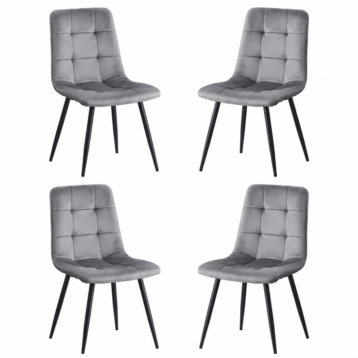 Chaise, rembourré, en métal et velours, coloris gris, pour la salle à manger ou la cuisine
