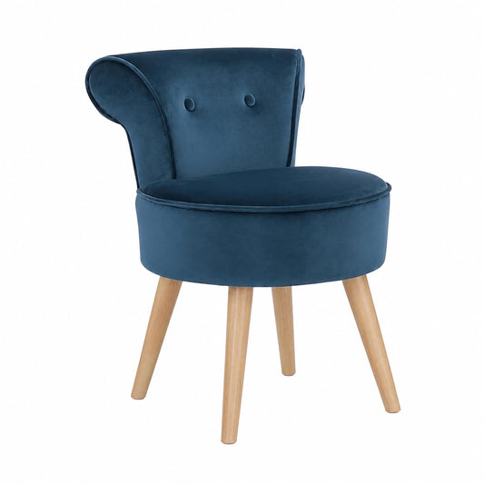 Fauteuil, en velours, coloris bleu, pour le salon ou la chambre