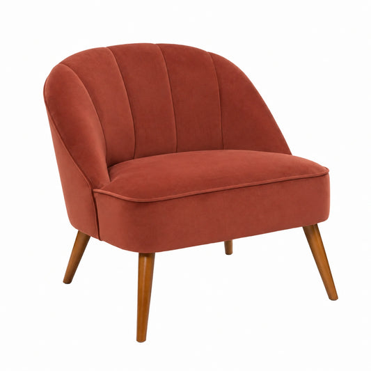 Fauteuil, en velours, coloris rose et terracotta, pour le salon ou la chambre