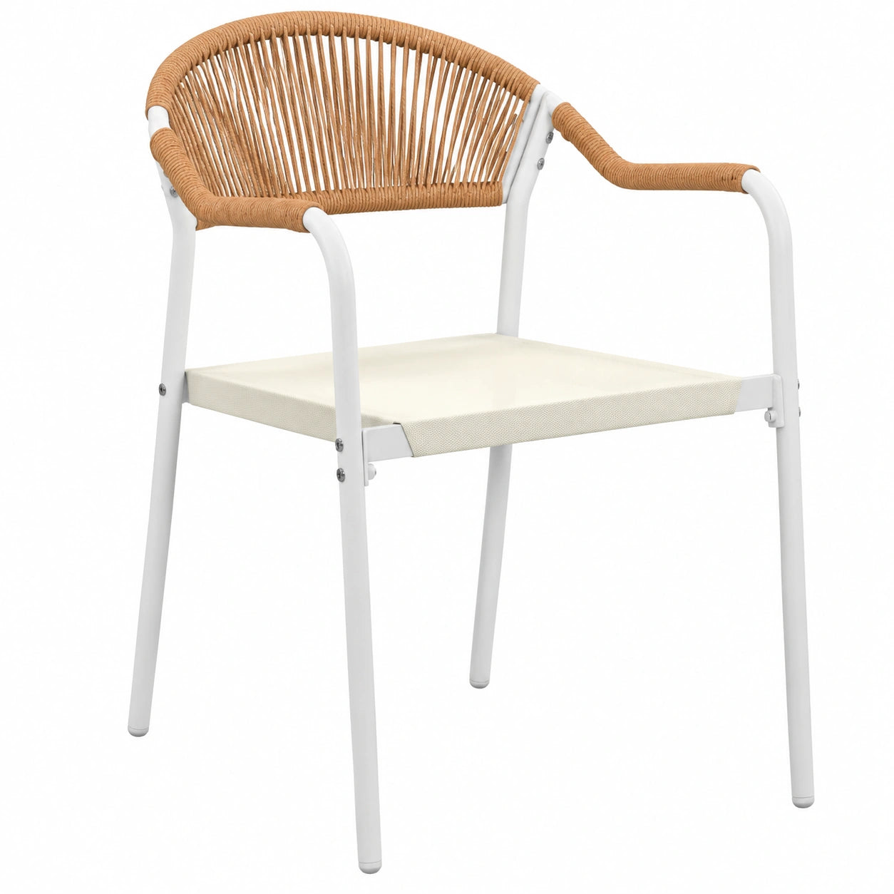 Chaise de jardin, en métal et résine tressée, coloris blanc et beige, pour la terrasse ou le jardin