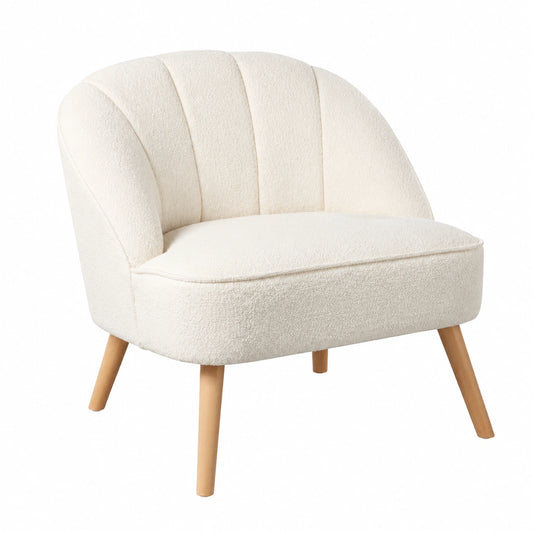 Fauteuil, en tissu bouclette, coloris blanc, pour le salon ou la chambre