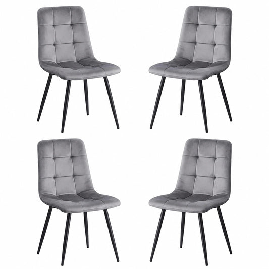 Chaise, rembourré, en métal et velours, coloris gris, pour la salle à manger ou la cuisine