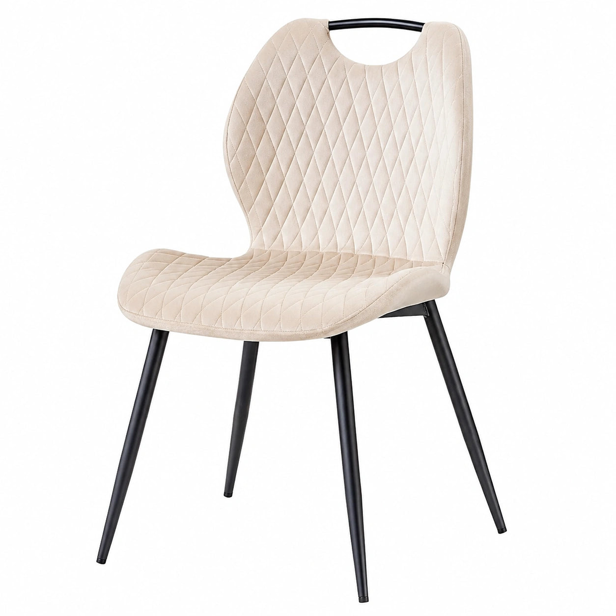 Chaise, rembourré, en métal et velours, coloris noir et beige, pour la salle à manger ou la cuisine