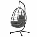 Balancelle de jardin, avec coussin, pliable, réglable, en résine tressée, coloris gris, pour la terrasse ou le jardin