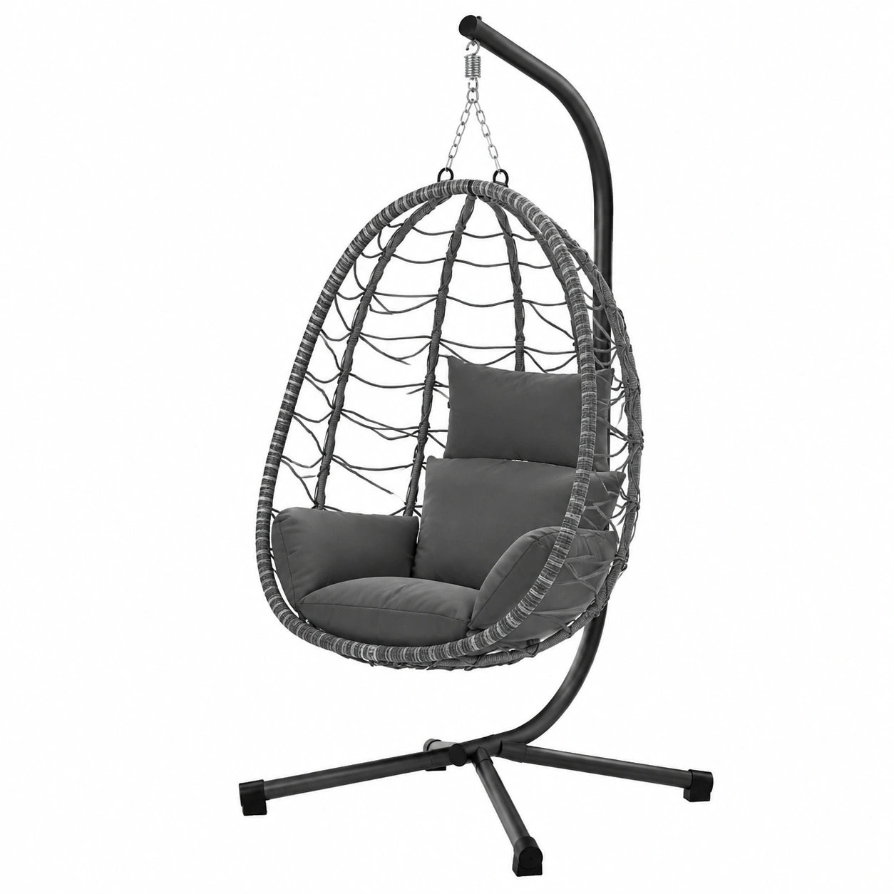 Balancelle de jardin, avec coussin, pliable, réglable, en résine tressée, coloris gris, pour la terrasse ou le jardin