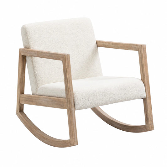Fauteuil, à bascule, coloris blanc et crème, 60 x 81 x 71 cm, pour le salon ou la chambre