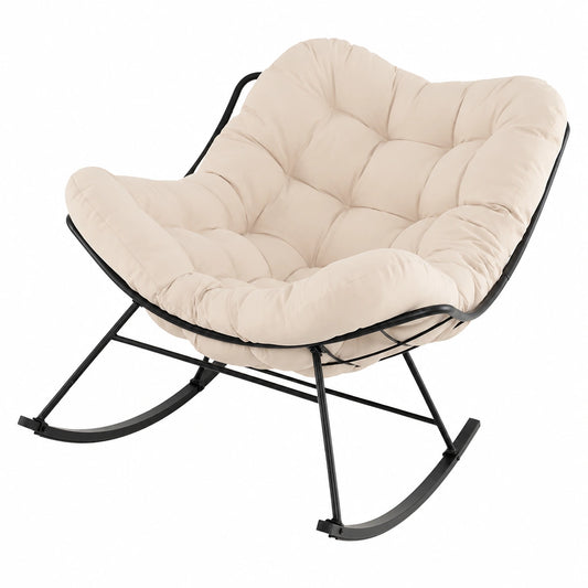 Fauteuil, à bascule, avec coussin, rembourré, en métal, coloris beige, pour le salon ou la chambre